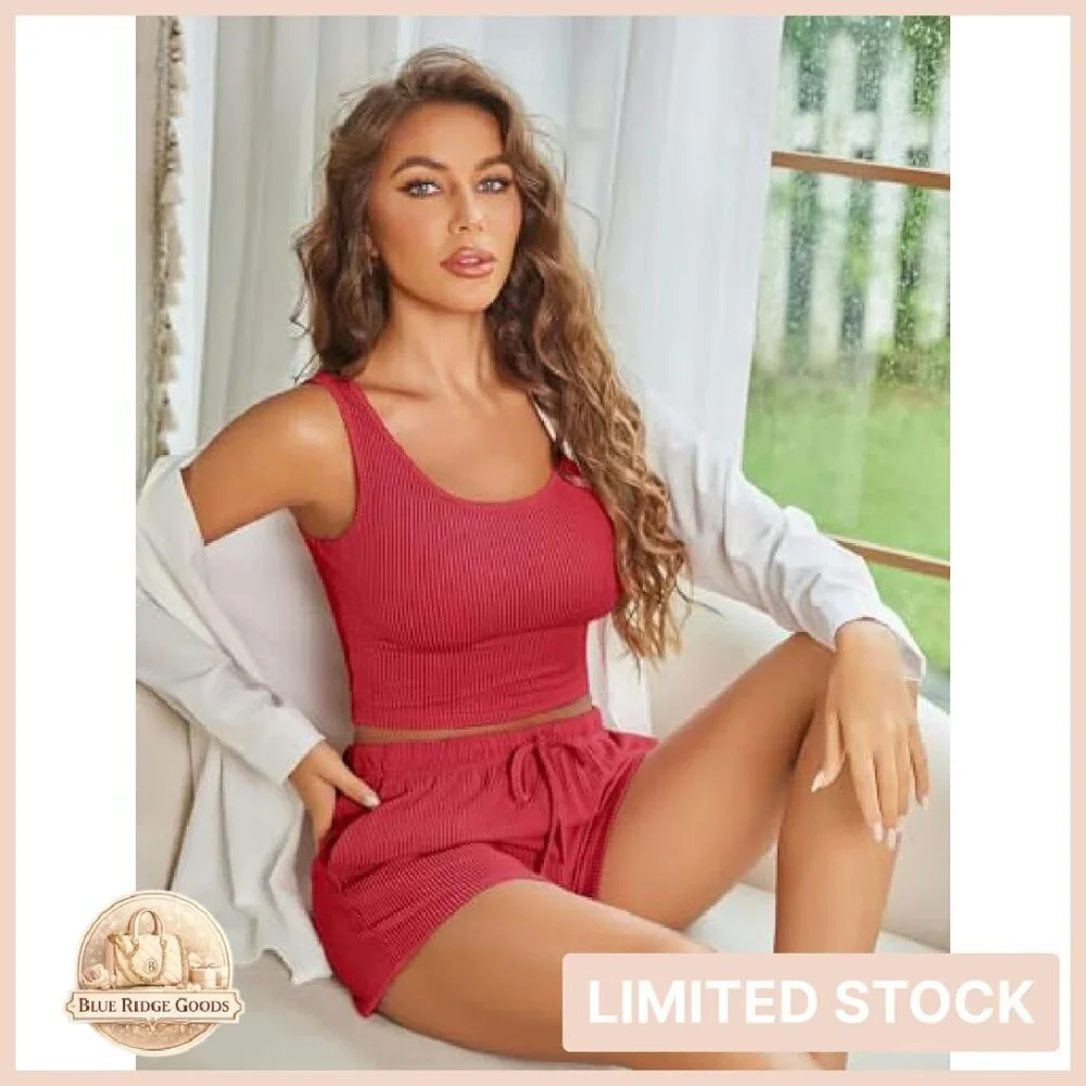 Ribbed Lounge Set 3-Piece Pajama Crop Top Shorts Pants Y2K Chic Soft